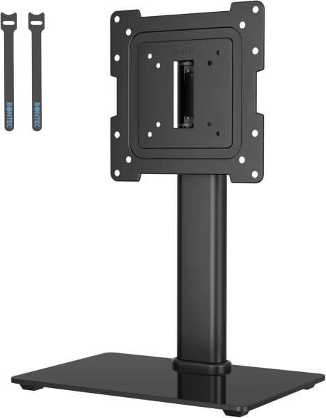 BONTEC TV & Monitor Stand for 17–43 Inches (Swivel & Height Adjustable) (Robust Desk Stand with Glass Base for Devices up to 45 kg – VESA max. 200x200 mm)