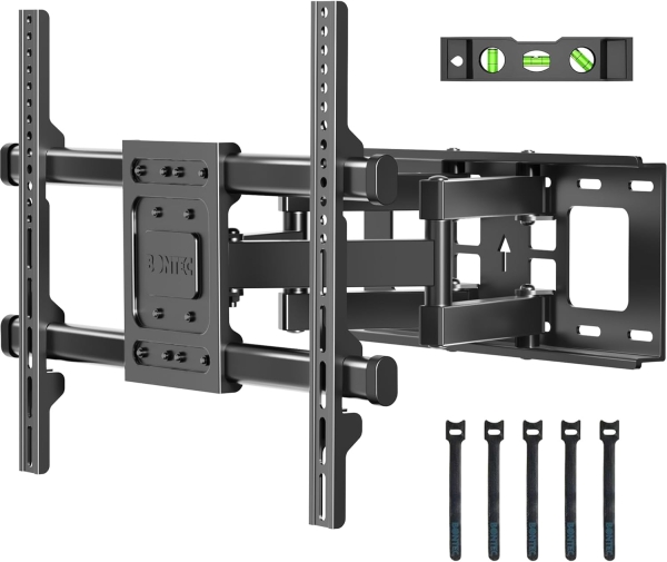 BONTEC TV Wall Mount Swivel & Tilt for 32-85 Inch (Max. 60 kg) (Stable dual-arm mount for flat & curved TVs – VESA 600x400, Extendable up to 39 cm.)