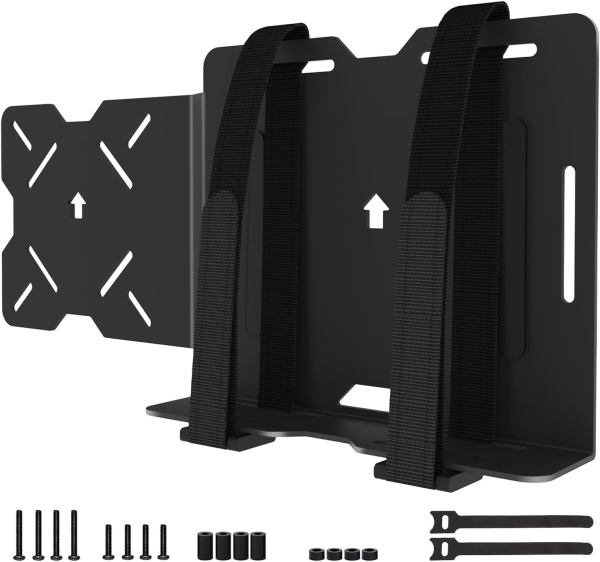 Universal VESA Mount for Mini PC, Modem & Thin Client (Dell, HP, Lenovo) (Adjustable Strap Mount for Devices up to 50 cm Circumference – Mount on Monitor Arm or Back)