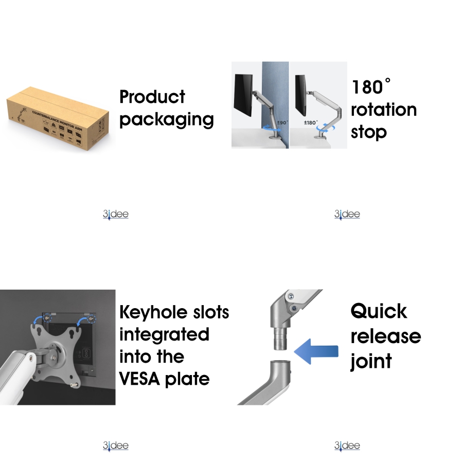 3IDEE Flexi-Lite Monitor Mount 1 monitor for 17-32" screens, modern design, fully movable & adjustable