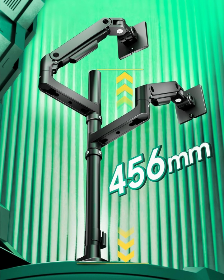 ARES WING Dual Monitor Mount 2 Monitors for 17-49 Inches (Max. 20 kg/Arm) – Stacked & Side-by-Side, USB A/C Ports, Gas Spring – VESA 75/100 (Heavy Duty Dual Monitor Arm: 20kg load capacity per arm, integrated USB hub & top-side mounting.)