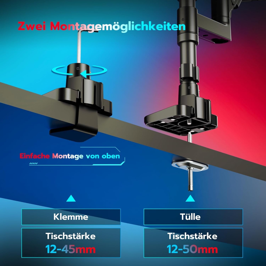 ARES WING Dual Monitor Mount for 17–49 Inches (Vertical & Horizontal) (Heavy Duty Gas Spring System for Two Monitors up to 20 kg Each – Stackable or Side-by-Side.)
