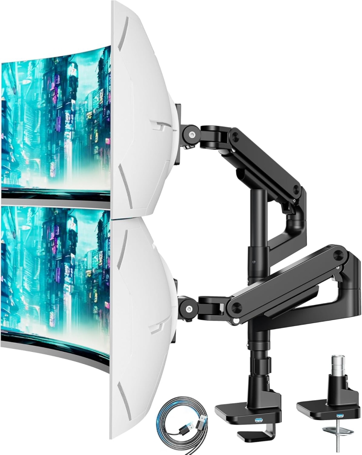 ARES WING Monitor Mount 2 Monitors for 17-49" Monitors, up to 20kg per Arm, Extreme Load Capacity, For Gaming Monitors