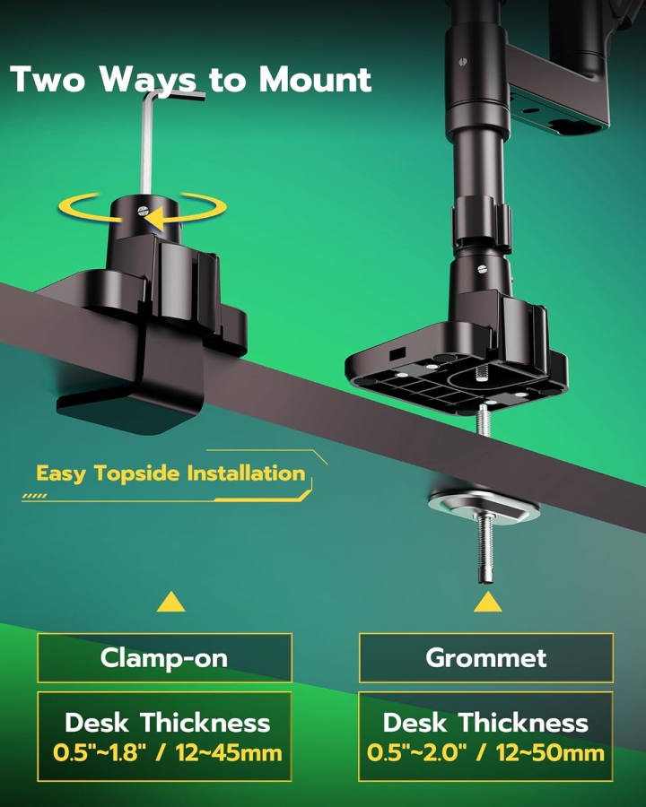 ARES WING Monitor Mount 2 Monitors for 17-49" Monitors, up to 20kg per Arm, Extreme Load Capacity, For Gaming Monitors