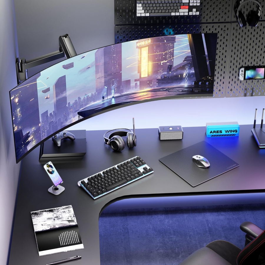 ARES WING Monitor Wall Mount 24-57 Inch (up to 27kg) – Gas Spring (Heavy Duty Wall Arm for Ultrawide & Curved Screens.)