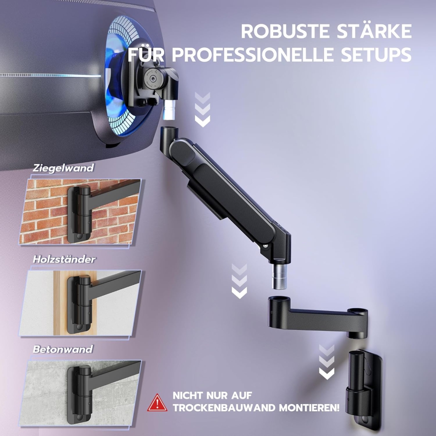 ARES WING Monitor Wall Mount 24-57 Inch (up to 27kg) – Gas Spring (Heavy Duty Wall Arm for Ultrawide & Curved Screens.)