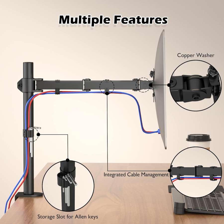 BONTEC 13-32 inch monitor mount for LED LCD screens up to 10 kg, monitor table mount 1 monitor height-adjustable, tiltable, swivel, 2 mounting options, VESA 75x75/100x100, black