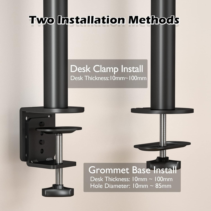 BONTEC 13-32 inch monitor mount for LED LCD screens up to 10 kg, monitor table mount 1 monitor height-adjustable, tiltable, swivel, 2 mounting options, VESA 75x75/100x100, black