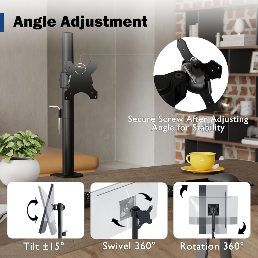BONTEC Monitor Mount, Table Mount for 13-34 inch Screens, Fully Movable, Ergonomic Design, Height Adjustment, For Gaming & Office Use, Supports up to 10kg, VESA 75/100 Compatible