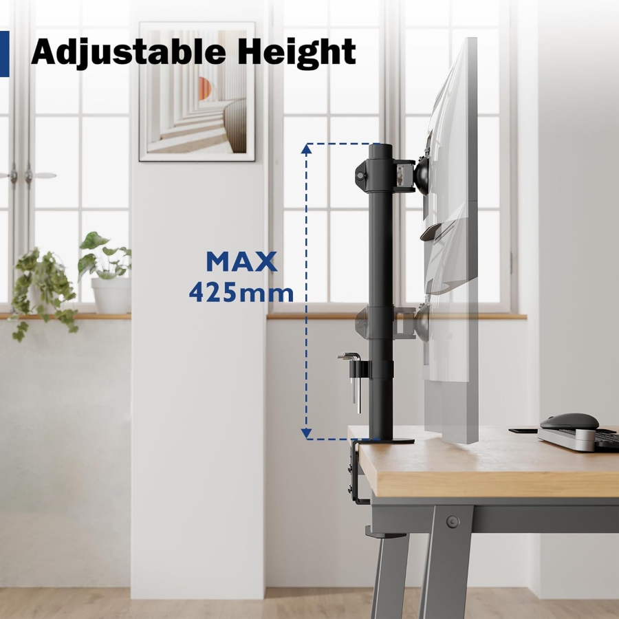 BONTEC Monitor Mount, Table Mount for 13-34 inch Screens, Fully Movable, Ergonomic Design, Height Adjustment, For Gaming & Office Use, Supports up to 10kg, VESA 75/100 Compatible