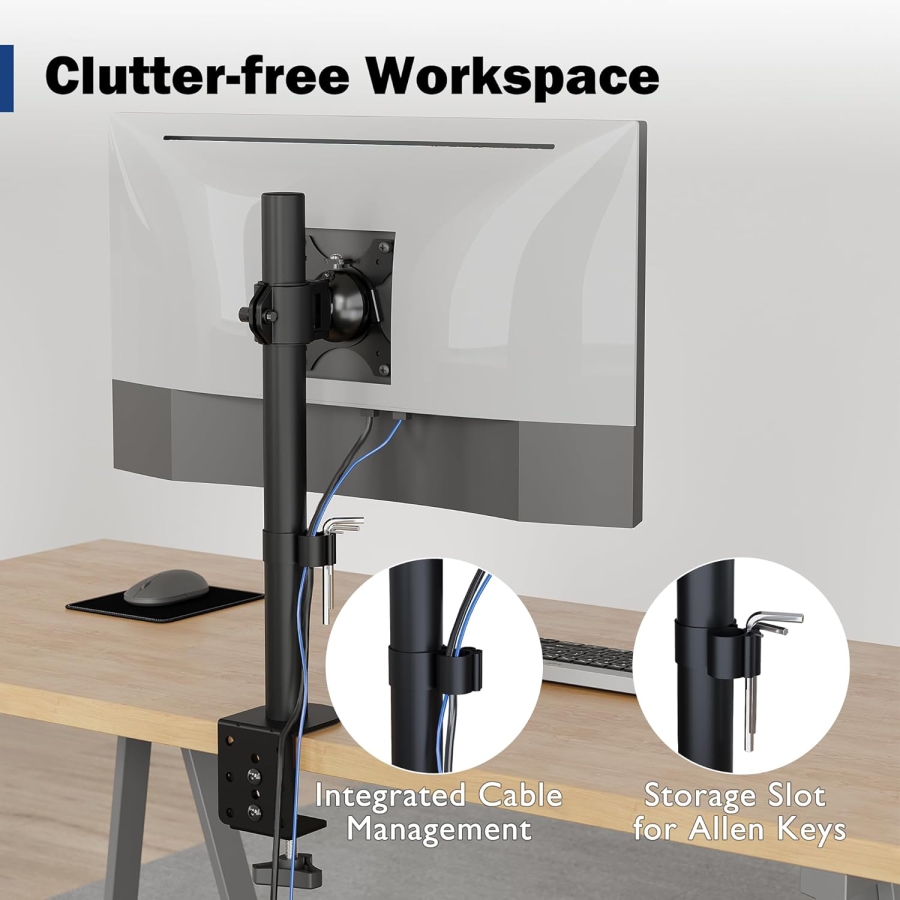 BONTEC Monitor Mount 1 Monitor for 13-34" Monitors, Short Arm, up to 10kg, Height Adjustable, Tiltable