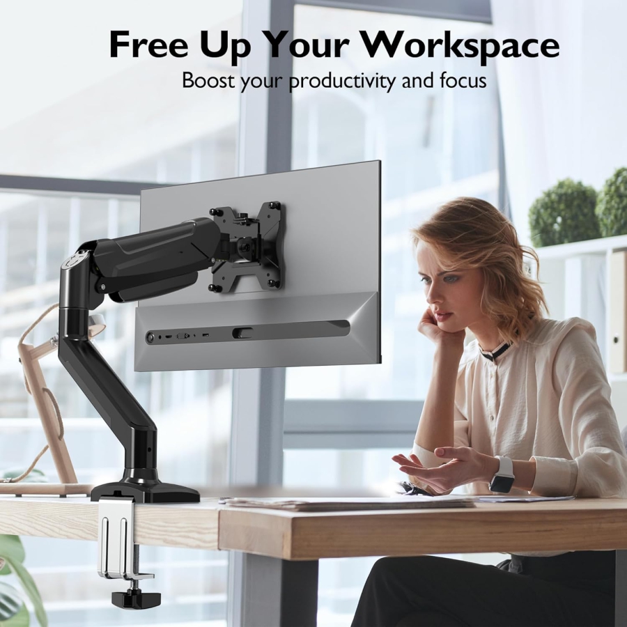 BONTEC monitor mount for 13-32 inch screens Holds 3-9 kg, gas pressure spring arm, tiltable, swivel, rotatable, ergonomic screen mount 1 monitor with cable management, VESA 75/100 mm