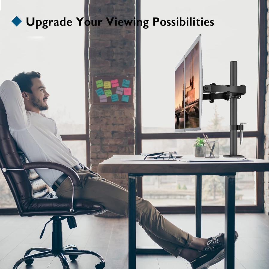 BONTEC Monitor Mount for two 13-27" Monitors, up to 10kg per arm, height-adjustable, rotatable, tiltable