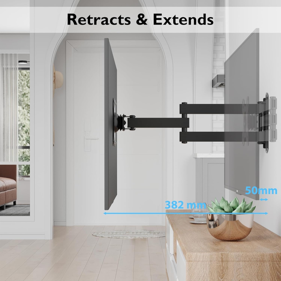 BONTEC PC Monitor & TV Wall Mount Swivel Tilt (13-30 Inch) (Full motion: VESA 75x75/100x100 mm, up to 15 kg load capacity – Incl. spirit level.)