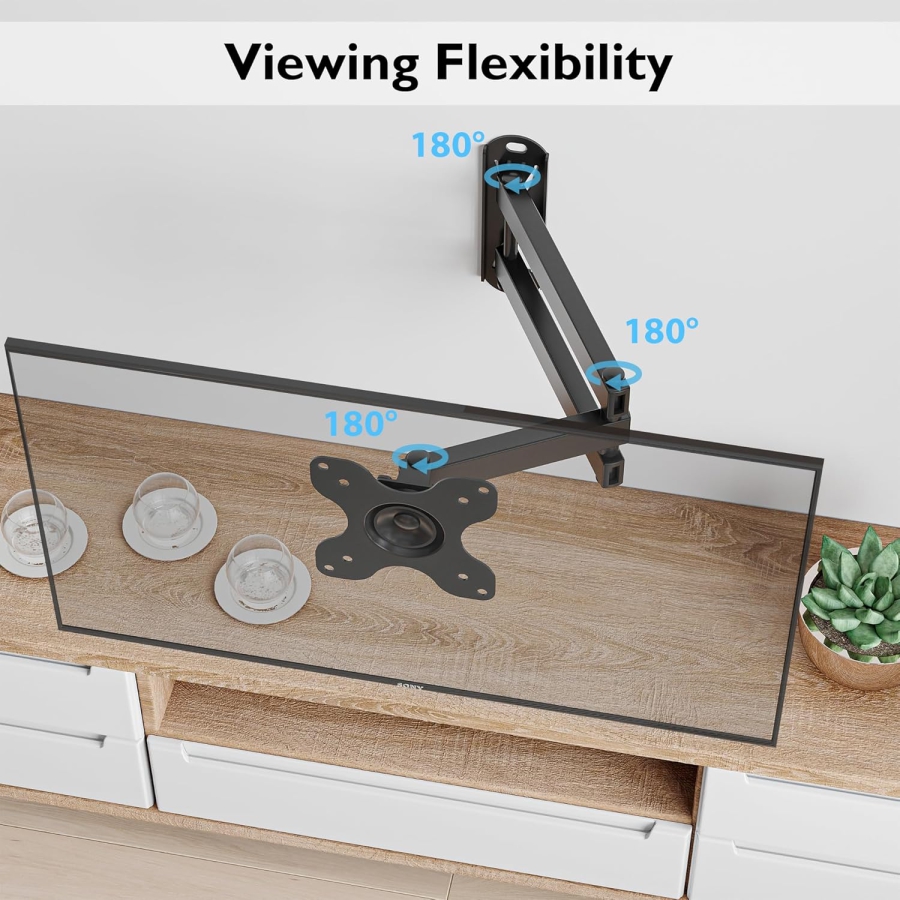 BONTEC PC Monitor & TV Wall Mount Swivel Tilt (13-30 Inch) (Full motion: VESA 75x75/100x100 mm, up to 15 kg load capacity – Incl. spirit level.)