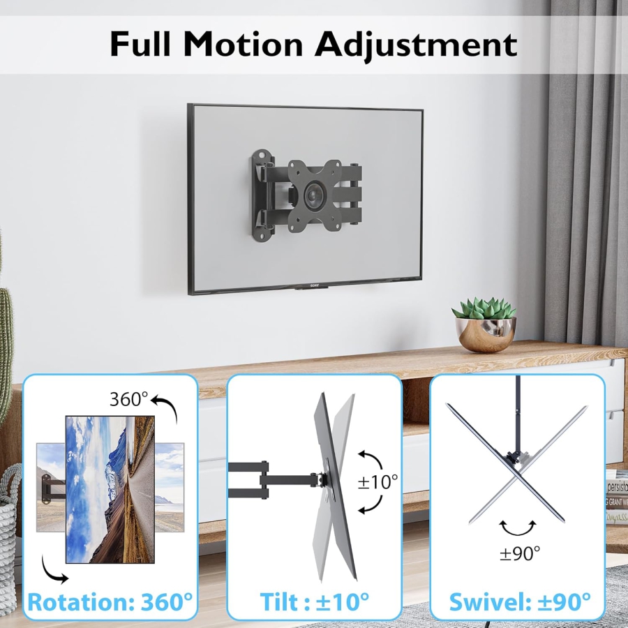 BONTEC PC Monitor Wall Mount TV Wall Mount Swivel/Tilt for 13-30 inch Plasma Curved Monitor & TV, VESA 75x75/100x100mm, up to 15kg, incl. spirit level