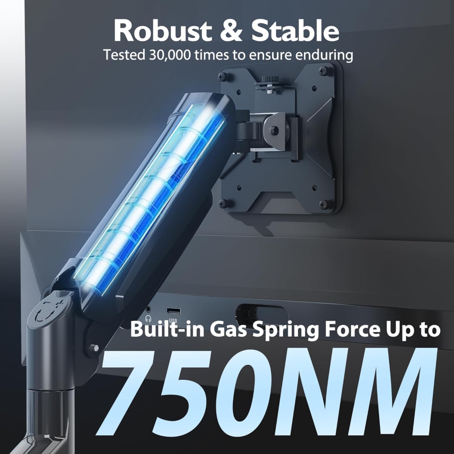BONTEC Single Monitor Mount for 13-32 Inch (3-9 kg) – Gas Spring Arm, Height Adjustable & Full Motion – VESA 75/100 (Ergonomic Gas Spring Monitor Arm: Ultra-durable, stable & lightning-fast installation.)