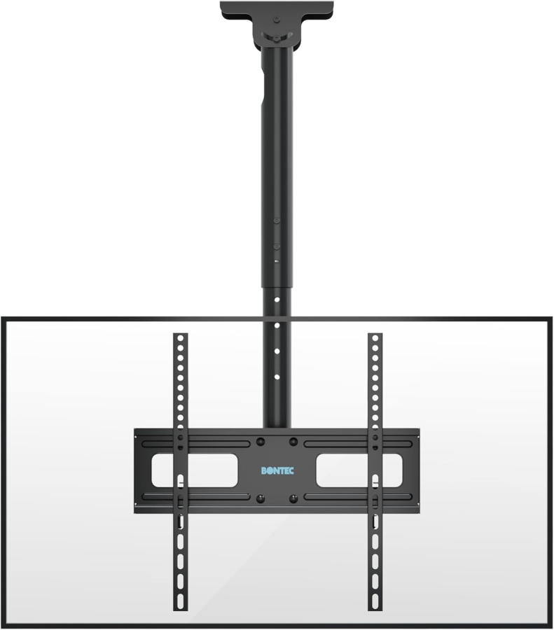 BONTEC TV Ceiling Mount for 26–65 Inch TVs (Tilt, Swivel & for Sloped Ceilings) (Height adjustable ceiling mount up to 45 kg – Ideal for home cinema, office, and sloped ceilings.)
