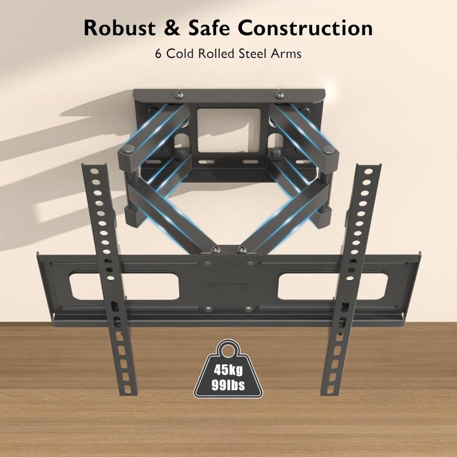 BONTEC TV Wall Mount Swivel Tiltable TV Mount Full Motion for 23-70 inch Flat & Curved LCD LED TVs or Monitors up to 45kg, Max VESA 400x400mm