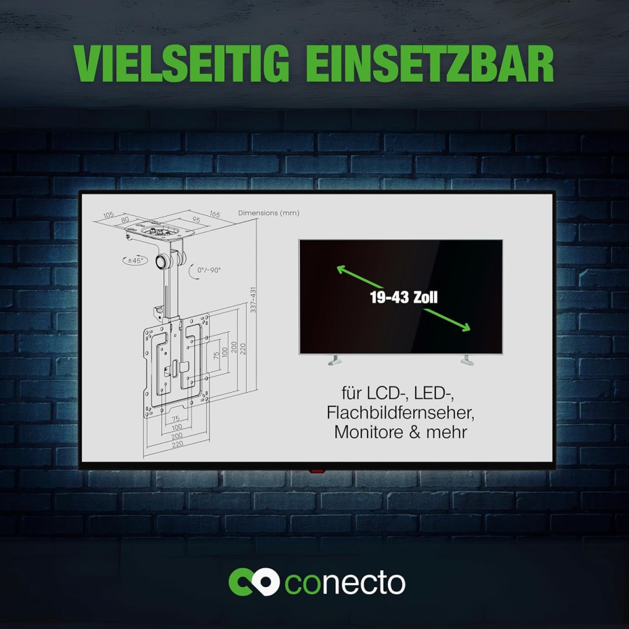 conectoTV Ceiling Mount 19–43" | VESA 200x200