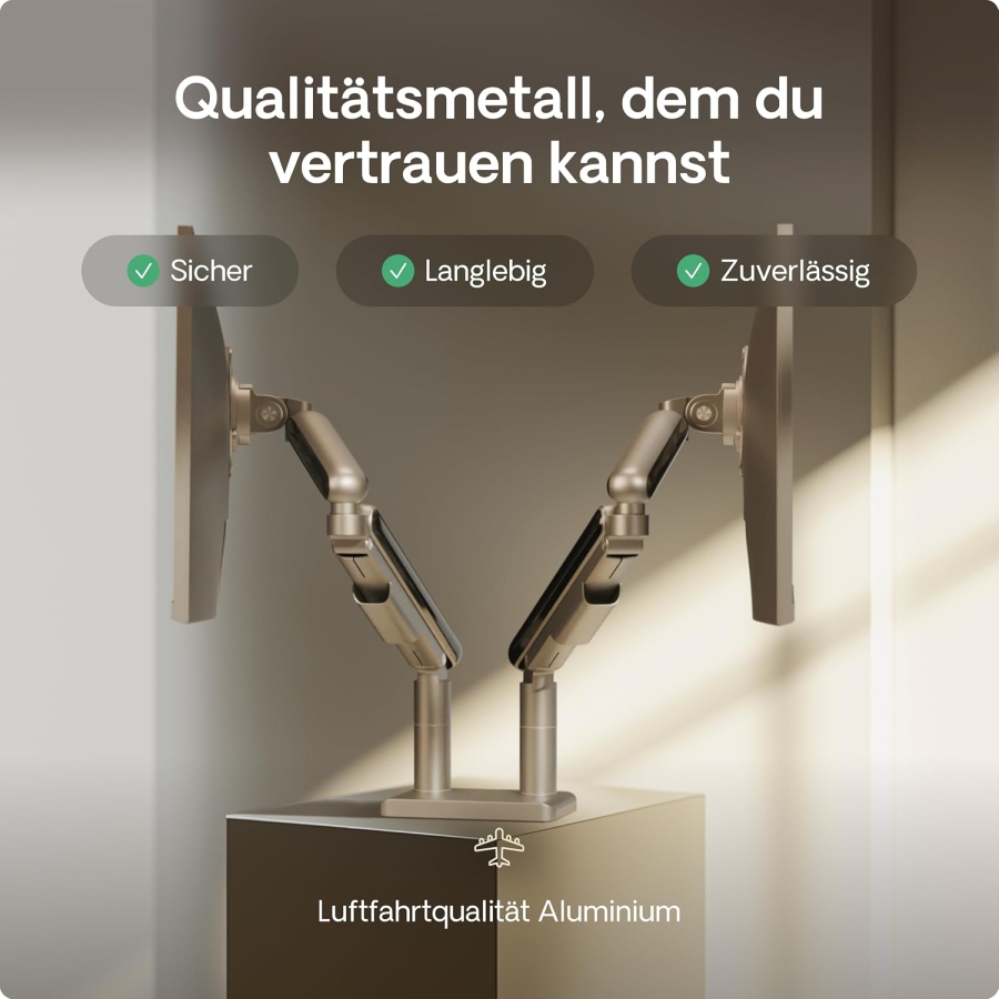 Desktronic Dual Monitor Mount for 2 Screens up to 32 Inches & 8 kg (Space-saving design (Close to wall) – 360° Rotatable, Height Adjustable & Robust Steel Construction.)