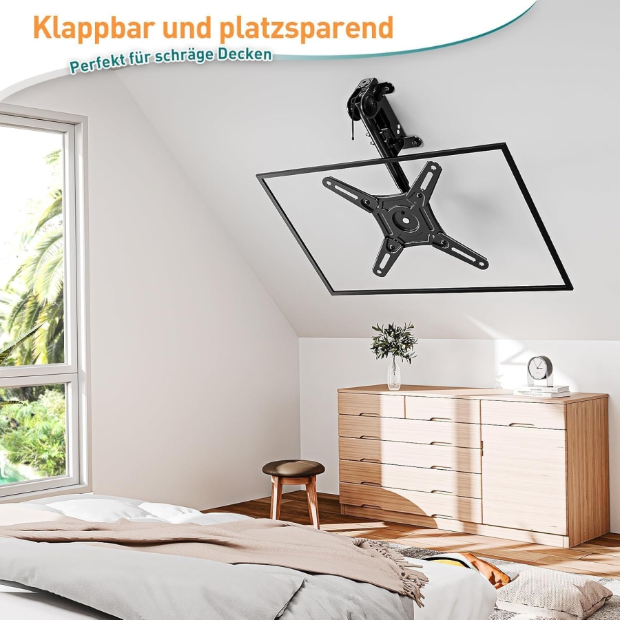 ELIVED TV & Monitor Ceiling Mount Foldable for 14–42 Inches (EV3030) (Space-saving Under-Cabinet Mount for Cabinets, Caravans & Sloped Ceilings – Height Adjustable & Swivel up to 10 kg.)