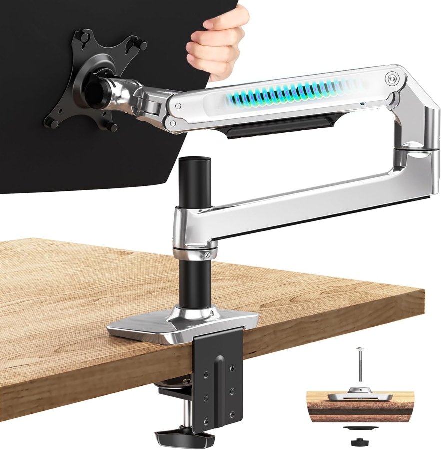 Ergounion RLAX E6 Monitor Arm 13–40" | 3–11 kg (Premium Single-Arm Mount made of High-Gloss Aluminum)