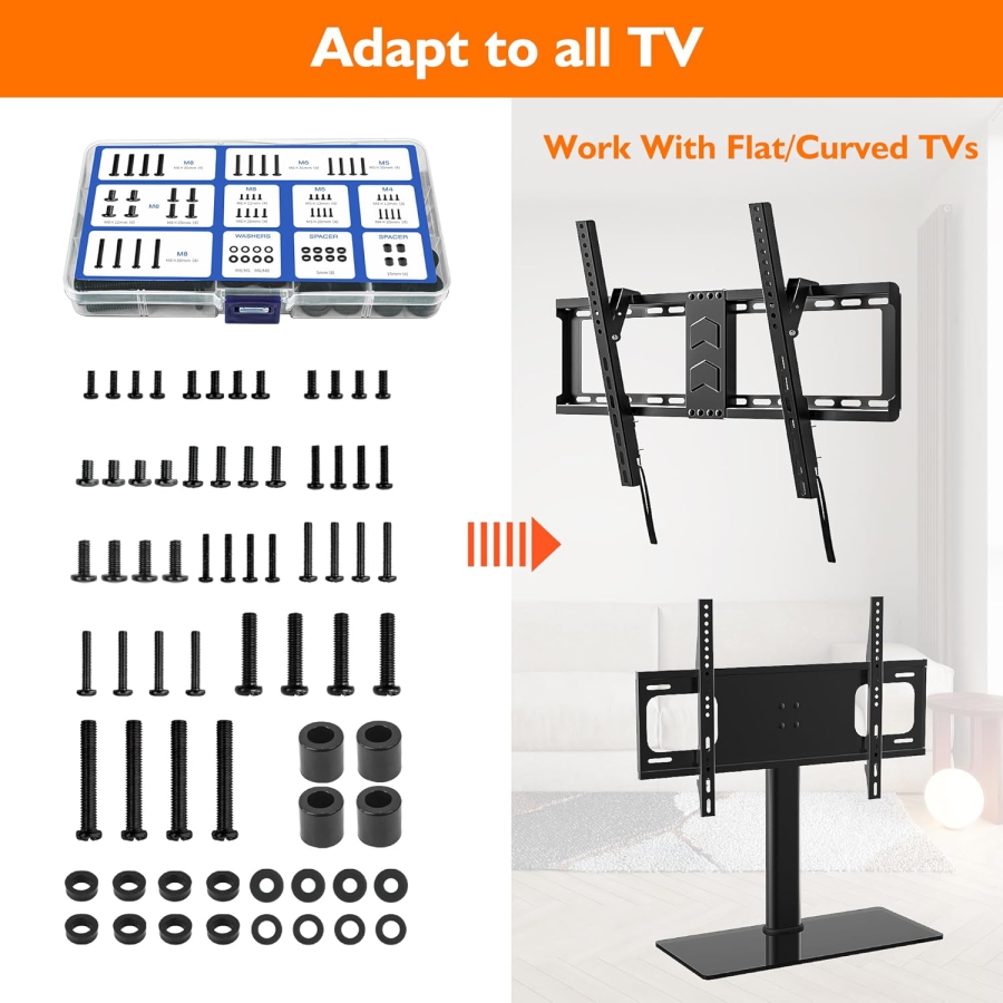 GINKGO Universal VESA Screw Set for TV & Monitor (M4, M5, M6, M8) (68-Piece Mounting Kit for Wall Mounts & Stands – Compatible up to 80 Inches.)
