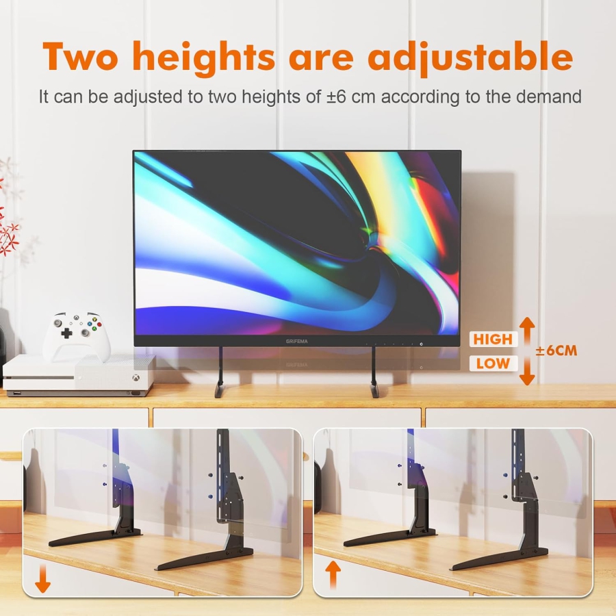 GRIFEMA Universal TV Stand Feet for 22–80 Inch TVs (Height Adjustable) (Stable Replacement Stand up to 50 kg Load Capacity – VESA max. 800x400 mm)