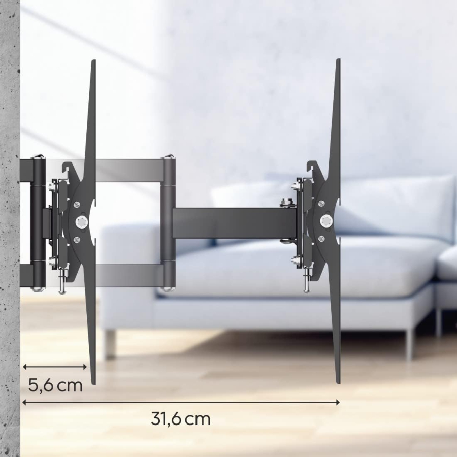 Hama TV Wall Mount Swivel & Tilt for 19-46 Inch TVs (Full Motion) (Full motion mount (3 joints): 180° swivel, extendable up to 31.6 cm – VESA 200x200.)