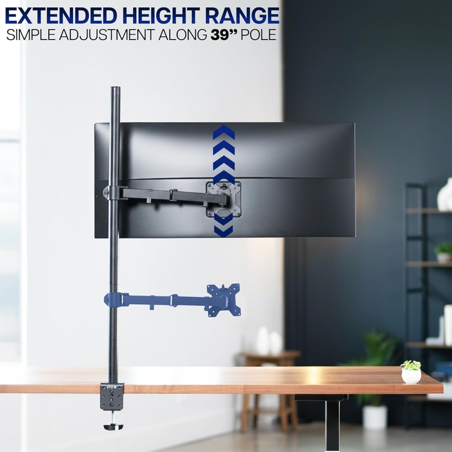HUANUO Extra-High Monitor Desk Mount (101 cm) for 13–32 Inch Screens (Ergonomic Solution for Sit-Stand Workstations: 1010 mm Pole for Flexible Height Adjustment up to 10 kg)
