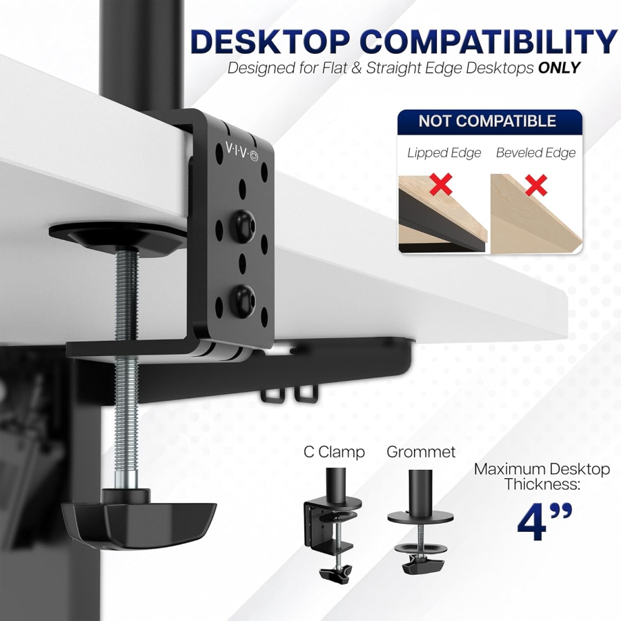 HUANUO Extra-High Monitor Desk Mount (101 cm) for 13–32 Inch Screens (Ergonomic Solution for Sit-Stand Workstations: 1010 mm Pole for Flexible Height Adjustment up to 10 kg)