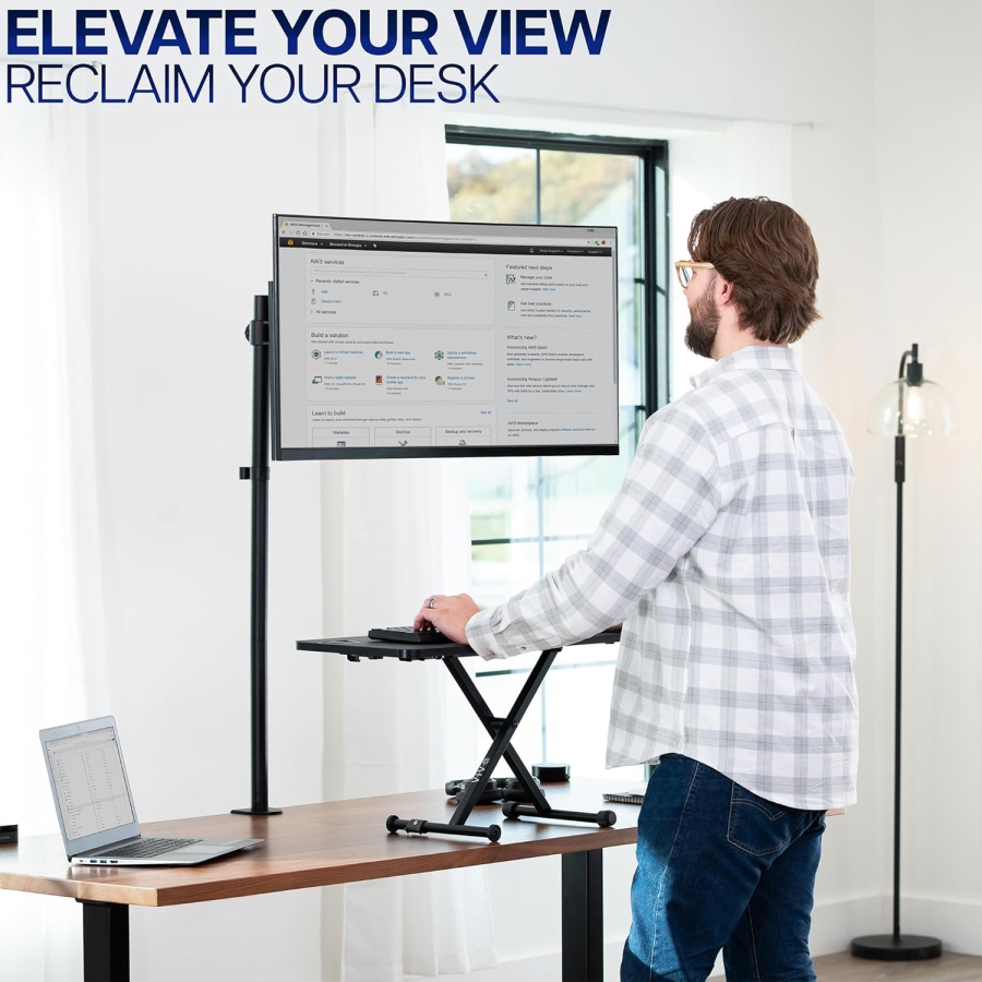HUANUO Extra-High Monitor Desk Mount (101 cm) for 13–32 Inch Screens (Ergonomic Solution for Sit-Stand Workstations: 1010 mm Pole for Flexible Height Adjustment up to 10 kg)
