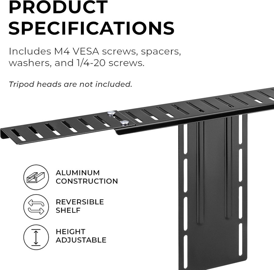 HumanCentric DSLR Monitor Mount – VESA Camera Shelf for Monitor & Arm (Professional shelf for webcam, light & microphone – Space-saving replacement for clamp stands.)