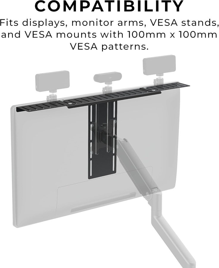 HumanCentric DSLR Monitor Mount – VESA Camera Shelf for Monitor & Arm (Professional shelf for webcam, light & microphone – Space-saving replacement for clamp stands.)