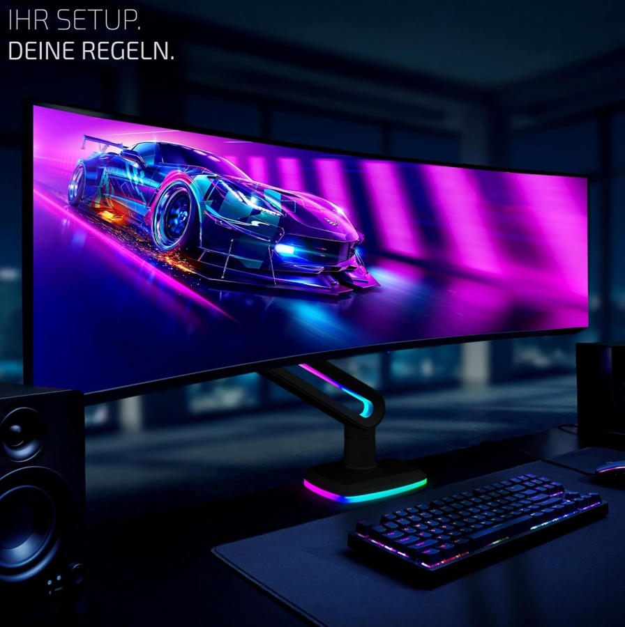 Invision Vortex VR200 RGB Monitor Arm 27–57" | up to 18 kg (The Ultimate Upgrade for Your Battle Station: Heavy Duty Arm up to 18 kg with Immersive RGB Lighting)