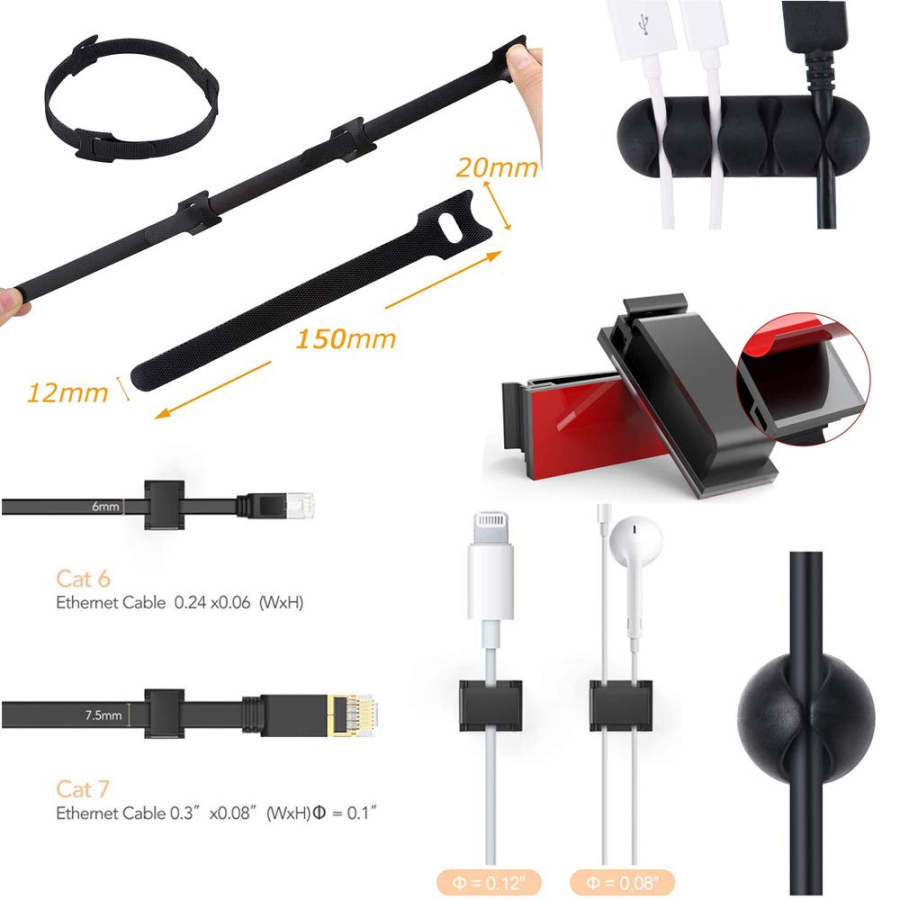 MiuCo Cable Management Desk Kit (100-Piece) – The Ultimate Organizer (Complete Set with 50 Cable Ties, 40 Clips & 10 Silicone Holders – Self-Adhesive & Residue-Free.)