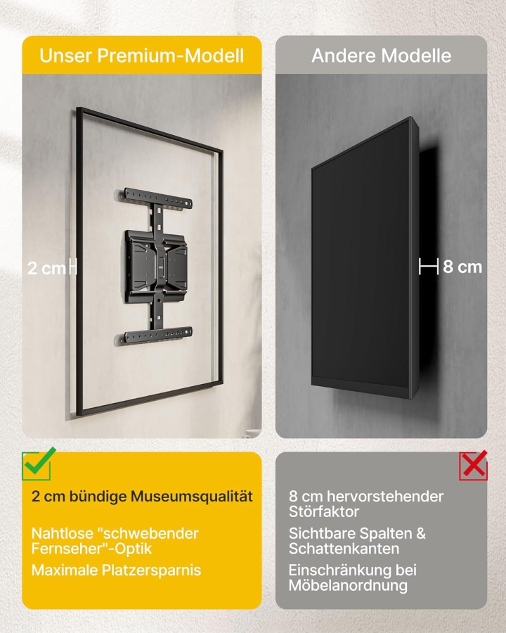 monTEK Ultra Slim TV Wall Mount for 43-90 Inch (Only 2 cm Wall Distance) (Extremely Flat Design (0.77") with Full-Motion Articulating Arm – 50 kg Load Capacity, VESA 600x400.)