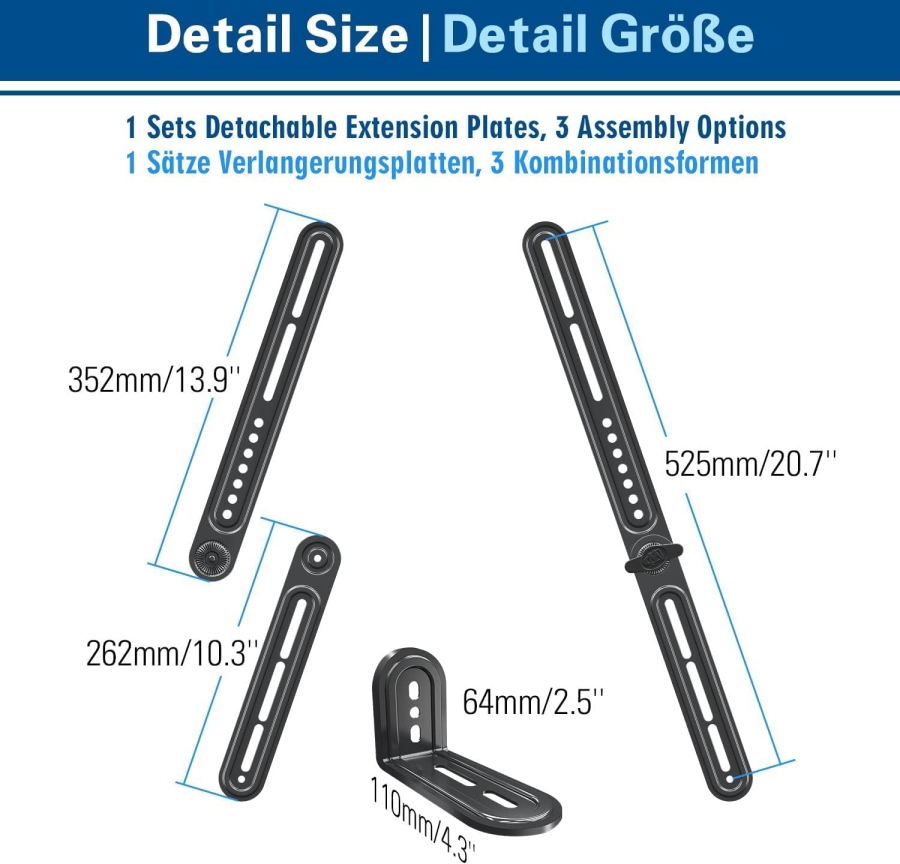 Mounting Dream Universal Soundbar Mount for Mounting Above/Below TV (MD5420-03) (Flexible Attachment with L-Bracket & Extension – Rotatable by 180° up to 6.8 kg Load Capacity)