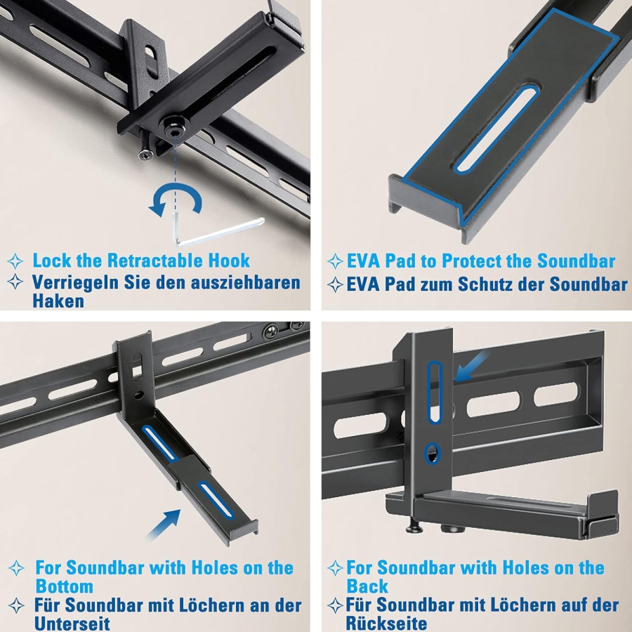 Mounting Dream Universal Soundbar Mount for Soundbars with & without Holes (MD5425-03) (Flexible mounting on TV, wall, or stand – Adjustable base up to 9 kg load capacity & VESA 800x400)