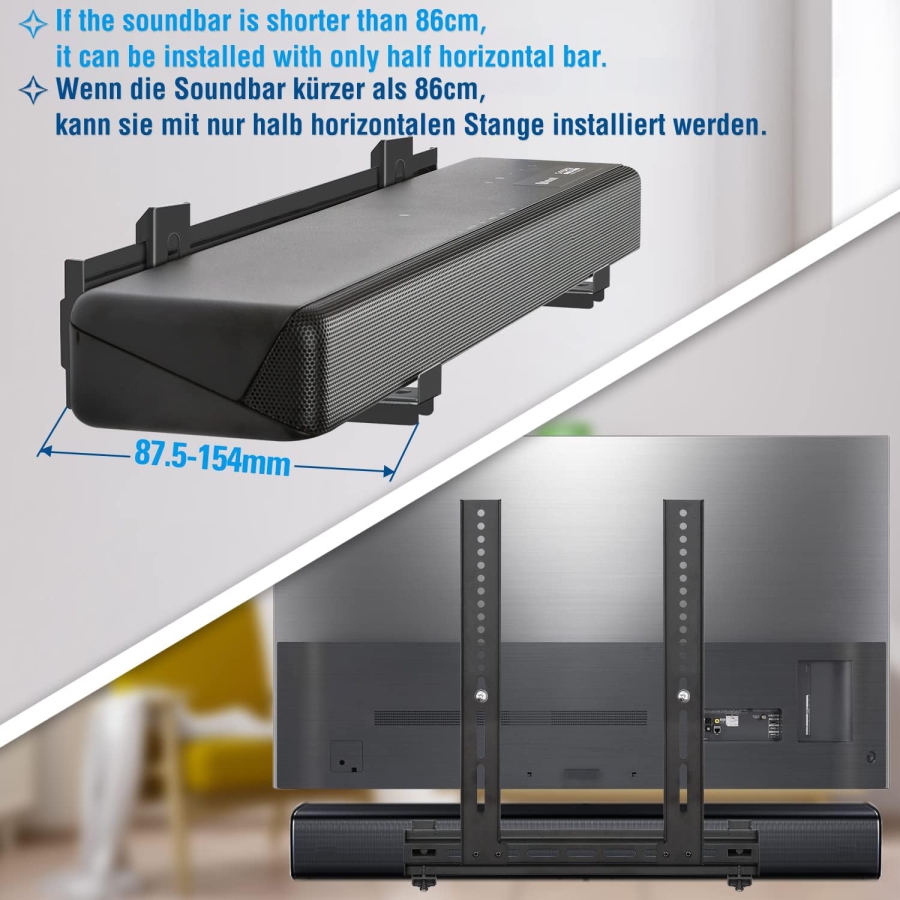Mounting Dream Universal Soundbar Mount for Soundbars with & without Holes (MD5425-03) (Flexible mounting on TV, wall, or stand – Adjustable base up to 9 kg load capacity & VESA 800x400)