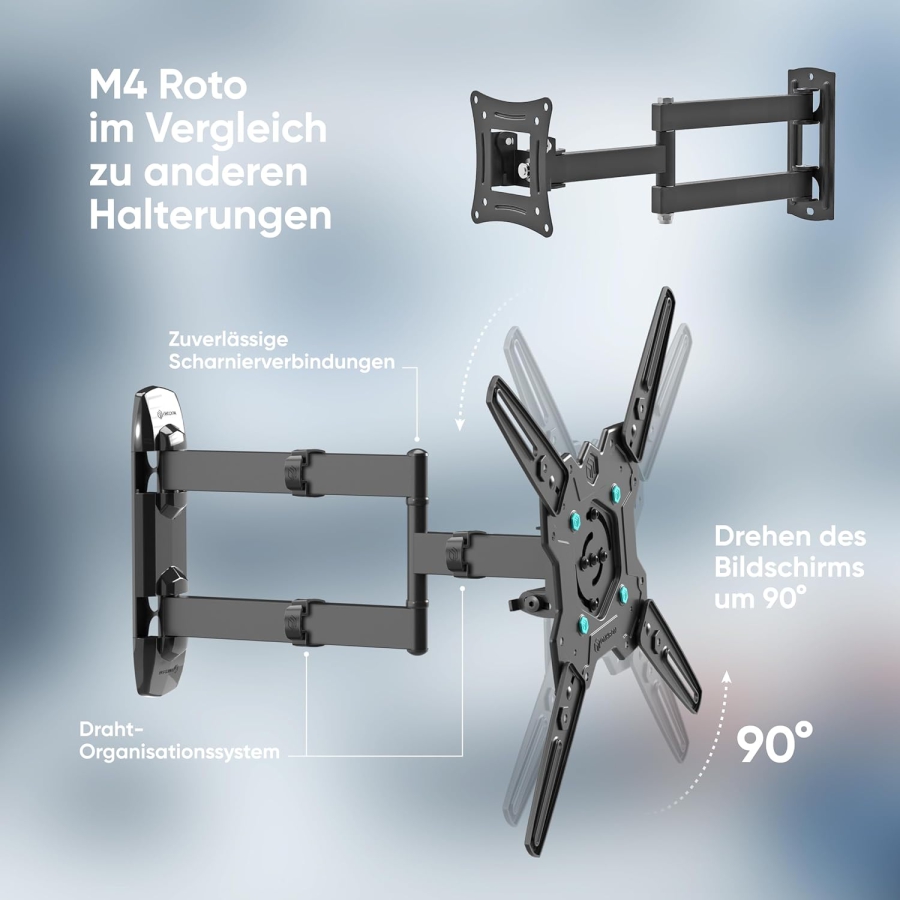 ONKRON TV Wall Mount Swivel & Tilt for 32-65 Inch TVs (M4R-B) (Full Motion: Rotatable to Portrait Mode, Extendable up to 49.6 cm – Load Capacity 41 kg, VESA 400x400)