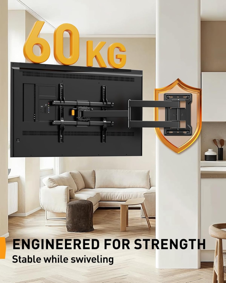 Perlegear Extra Long TV Wall Mount 70cm Extension for 32-65 Inch (Max. 60 kg) (Full Motion Corner Mount with 700mm Arm – ±90° Swivel, Tilt & VESA 400x400.)