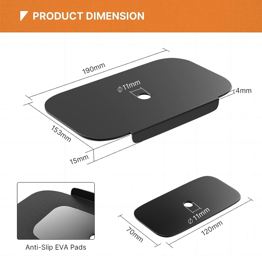 PUTORSEN Monitor Mount Reinforcement Plate for Thin & Glass Tabletops (Steel) (Protective plate for weight distribution with monitor arms – Suitable for clamps & grommet mounting.)