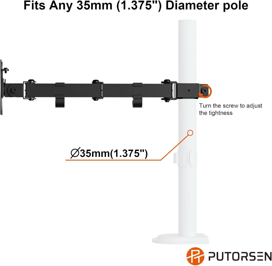 PUTORSEN Single Monitor Arm for Extension (for 3.5 cm Poles) – Stand Not Included (Add-on Arm for existing monitor stands – VESA 75/100, up to 9 kg load & Full Motion.)