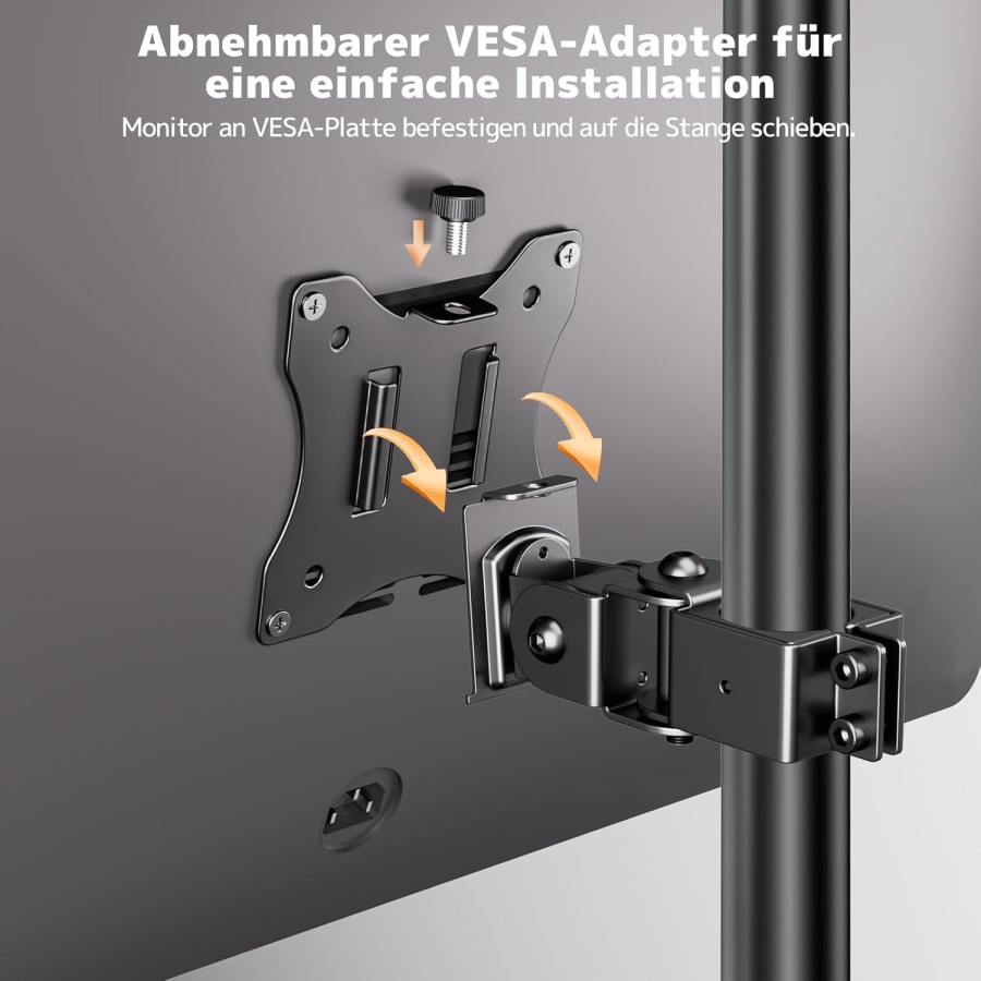 PUTORSEN Universal Steel Mount for Monitor Stands (17-32 Inch, 3.5 cm Pole) (Robust Single Arm up to 10 kg – VESA 75x75/100x100 mm, Tilt, Swivel & 360° Rotatable.)