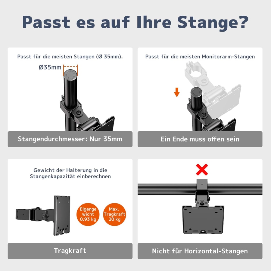 PUTORSEN Universal Steel Mount for Monitor Stands (17-32 Inch, 3.5 cm Pole) (Robust Single Arm up to 10 kg – VESA 75x75/100x100 mm, Tilt, Swivel & 360° Rotatable.)