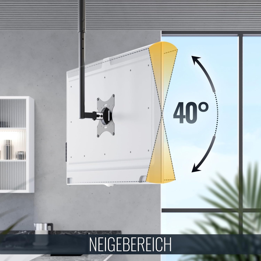 RICOO Monitor & TV Ceiling Mount (D0322) for 32–55 Inches (Flexible Ceiling Mount: Swivel, Tilt & Height Adjustable up to 20 kg – VESA max. 200x200 mm)