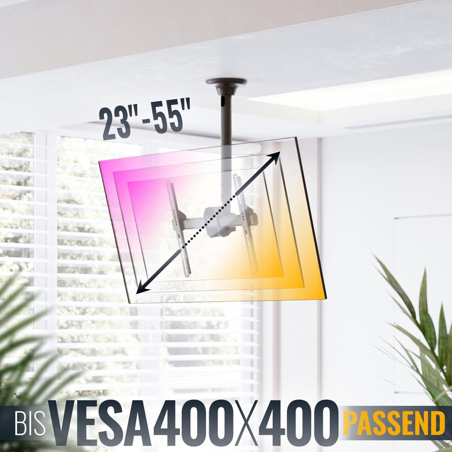 RICOO TV Ceiling Mount (D0244) for 32–55 Inch TVs (Robust ceiling mount with up to 50 kg load capacity – 360° Swivel, Tiltable & Height Adjustable.)