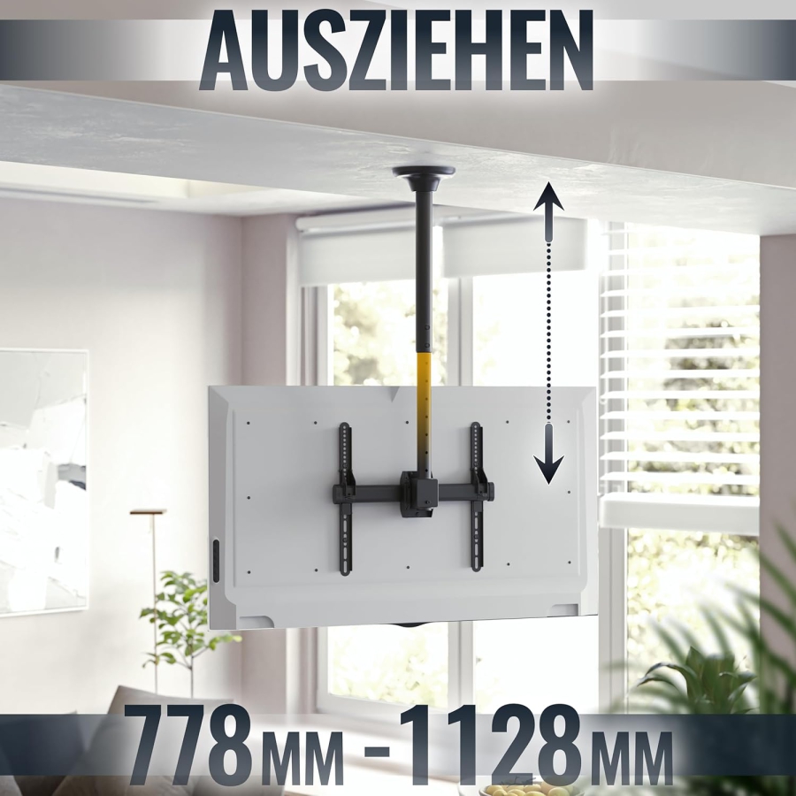 RICOO TV Ceiling Mount (D0244) for 32–55 Inch TVs (Robust ceiling mount with up to 50 kg load capacity – 360° Swivel, Tiltable & Height Adjustable.)